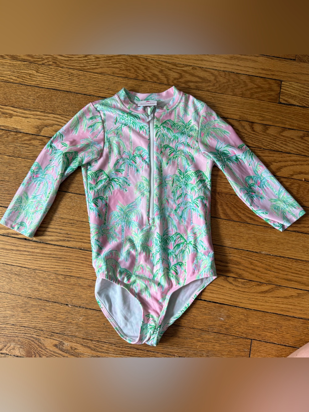 Tommy Bahama Pink and Green Palm Print One-Piece Swim Suit - Size 7 / 8
